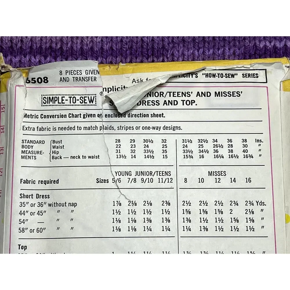 Simplicity 6508 sewing pattern Dress top peasant square top size 16